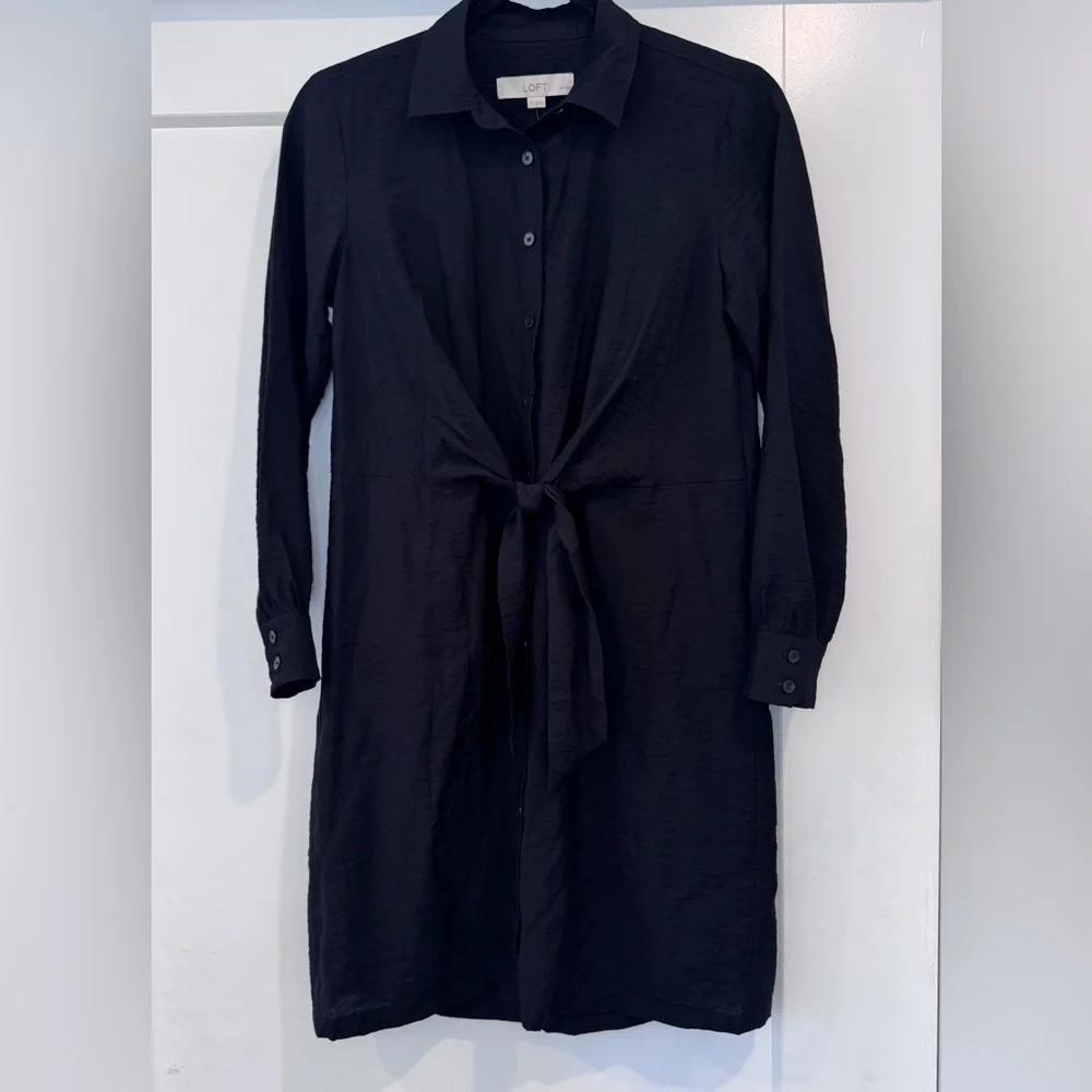 LOFT Dahlia Tie Front Mini Shirtdress - size 0P - Picture 2 of 6